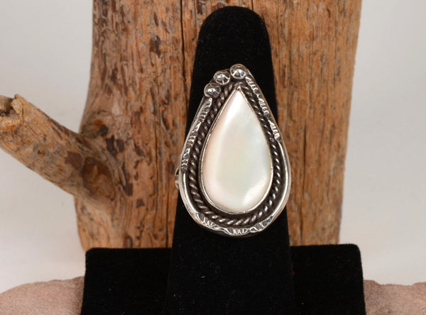Navajo Ring, Sterling Silver and Mother of Pearl Size: 9