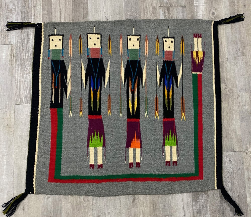 Navajo Rug Yei Figures Holding Arrows