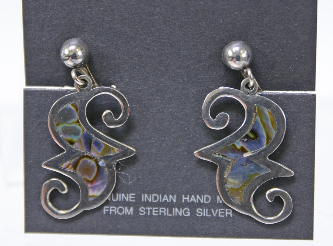 Taxco Mexico Sterling Silver and Mother of Pearl Screw Back Earrings