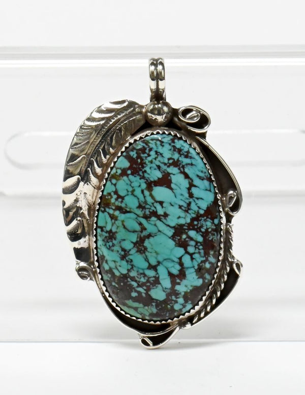 Turquoise Pendant with Silver Leaf, Calvin Tom
