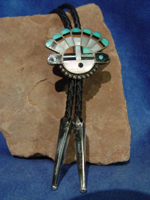 Vintage Zuni Sterling Silver with Inlay Sunface Bolo Tie