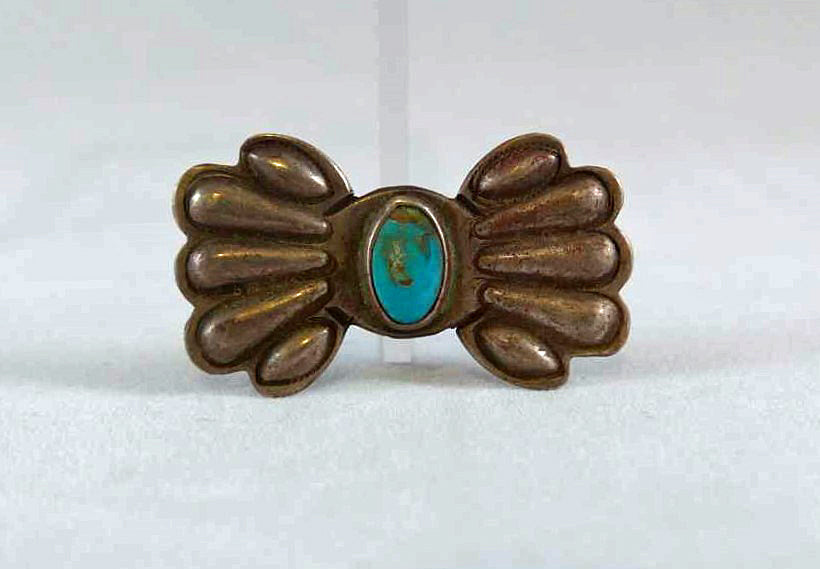Navajo Butterfly Pin, Oval Turquoise Stone Set in Sterling Silver