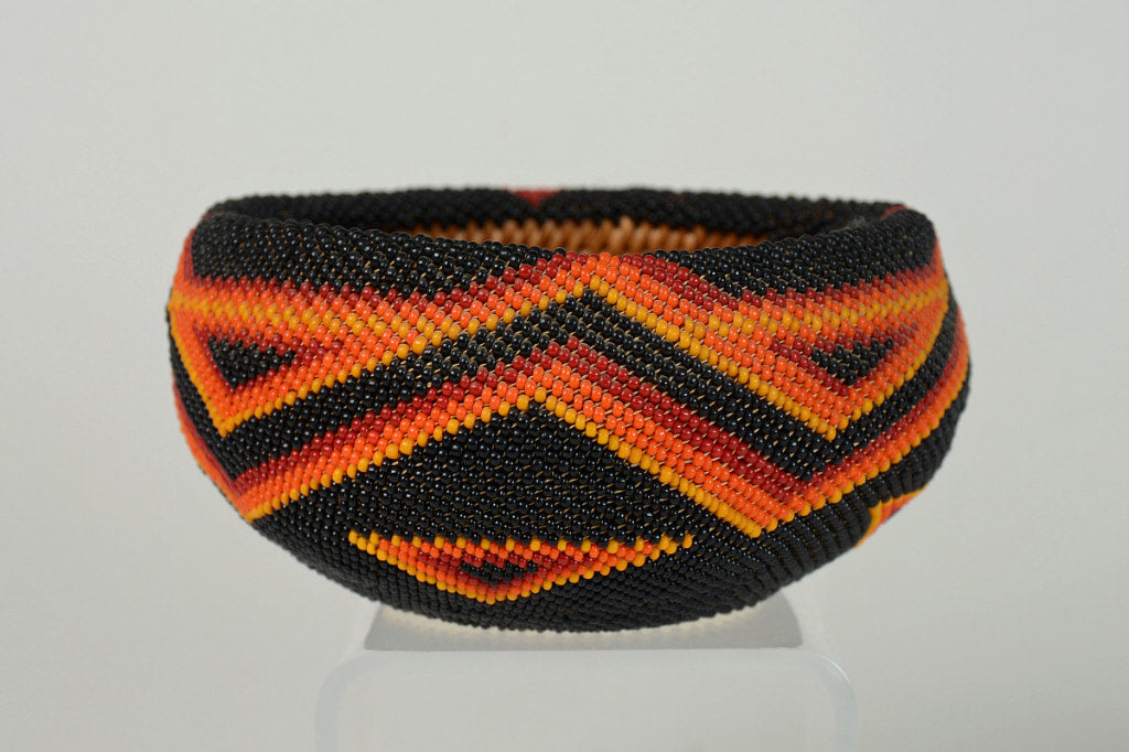 Paiute Beaded Basket, Orange and Black