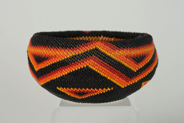 Paiute Beaded Basket, Orange and Black