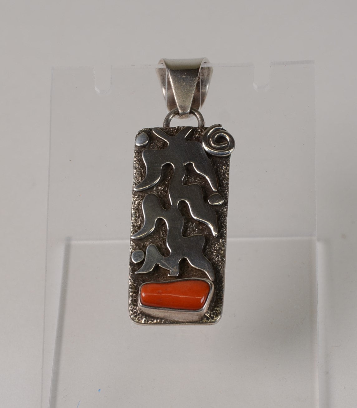 Alex Sanchez signed (Gallup, NM) Coral Pendant with Corn Plant Silver overlay