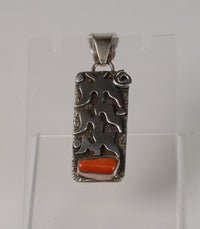 Alex Sanchez signed (Gallup, NM) Coral Pendant with Corn Plant Silver overlay