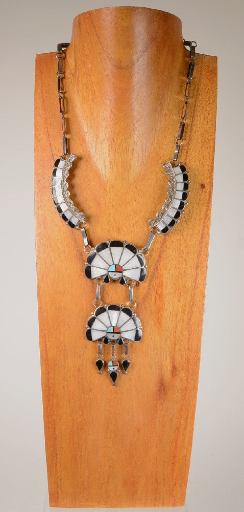 Zuni Channel Inlay Sunface Necklace by Juan and Charlene Chico