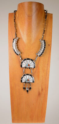 Zuni Channel Inlay Sunface Necklace by Juan and Charlene Chico