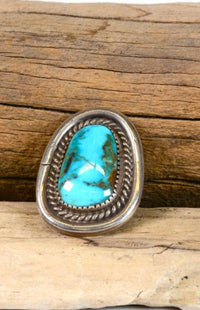 Navajo Ring - Sterling Silver and High Grade Natural Turquoise Size 5 3/4