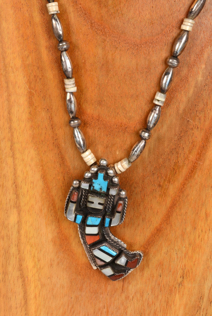 Zuni Rainbow Dancer Necklace with inlaid Stone Pendant