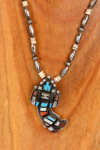 Zuni Rainbow Dancer Necklace with inlaid Stone Pendant