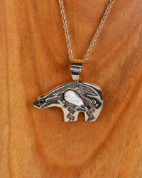 Heavy Sterling Silver Bear Pendant with Magnesite (White Buffalo) Gemstone Setting
