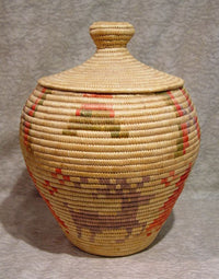 Eskimo Basket - Yup'ik-Inuit Coiled Large Basket with Lid