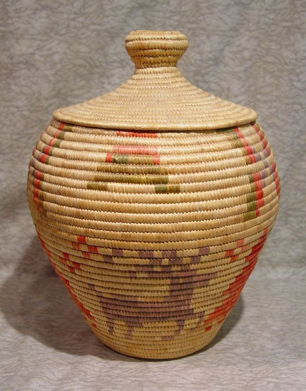 Eskimo Basket - Yup'ik-Inuit Coiled Large Basket with Lid