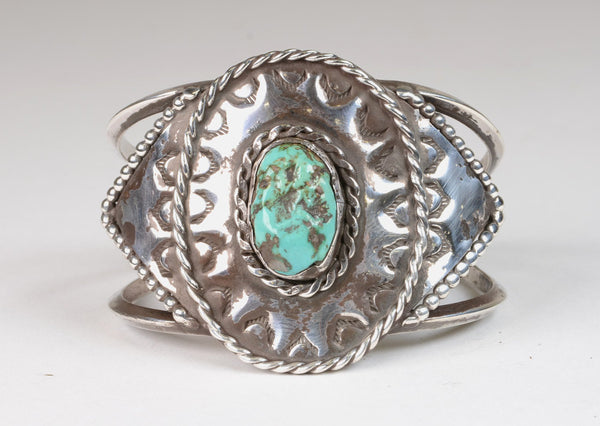 Navajo Sterling Silver and Turquoise Bracelet with Concho