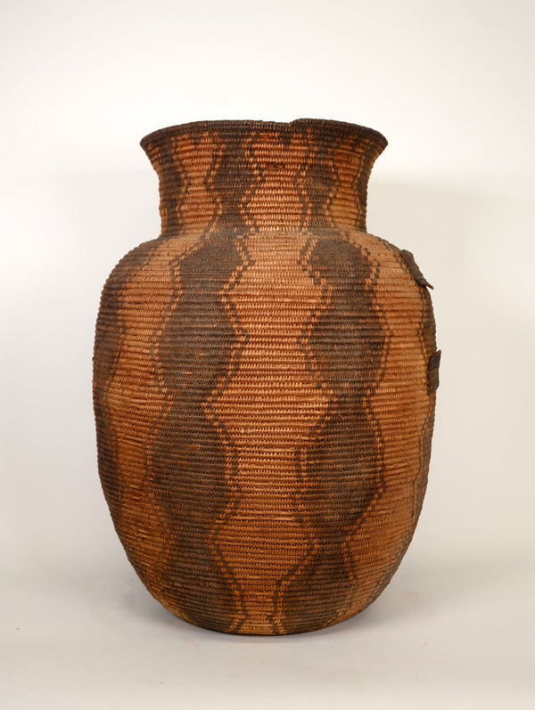 Extra Large Apache Basketry Olla - With Harness Leather Lugs - Apache War Period