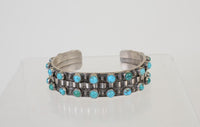 Vintage Zuni 2 Rows of Turquoise Silver Bracelet
