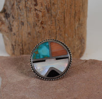 Vintage Zuni Sterling Silver and Inlay Sunface Ring Size 6