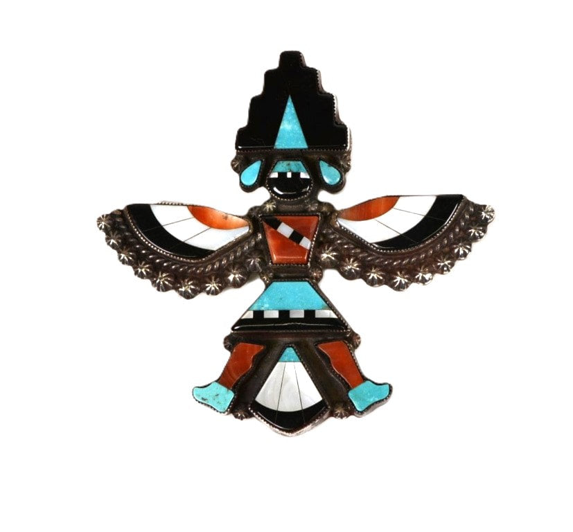 Zuni Knife Winged Dancer Inlay Pin by Bowman Paywa