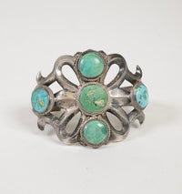 Early Navajo Sandcast Bracelet with Turquoise settings