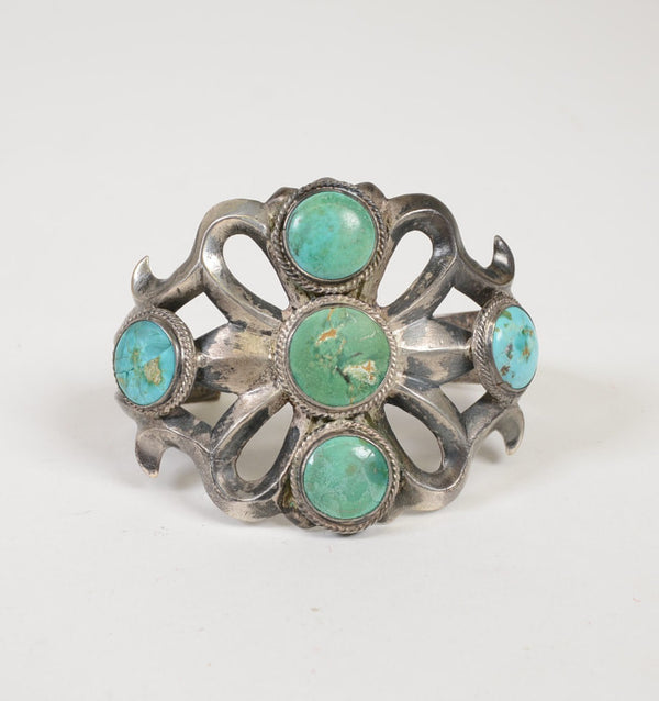 Early Navajo Sandcast Bracelet with Turquoise settings