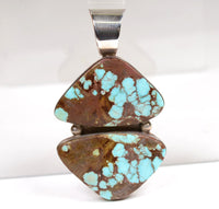 Navajo Pendant: Sterling Silver and Two Triangular Roystone NV Turquoise Stones