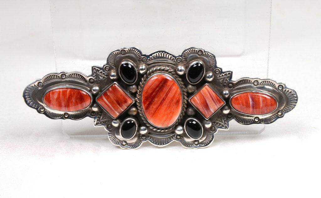 Large Navajo Pin / Broach, Spondylus Shell and Onyx by Aaron Toadlena