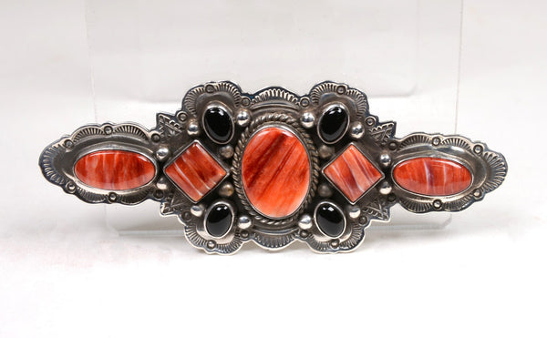 Large Navajo Pin / Broach, Spondylus Shell and Onyx by Aaron Toadlena