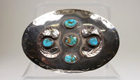 Mexican Silver and Turquoise Oval Belt Buckle
