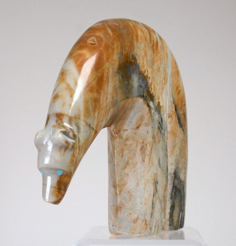 Large Zuni Bear Fetish by Anderson Weahkee (1958-2009) Picasso Marble with Turquoise eyes