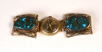 Gold Watch - Bulova Accutron 14K Gold Case - with 14K Gold sides, with high grade Turquoise Settings