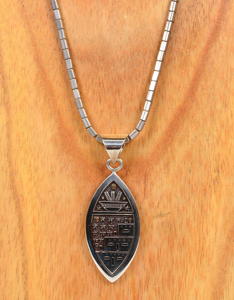 Santo Domingo Silver Box Chain with Silver Oval Pendant with 14K accents by Joseph De Vern Coriz