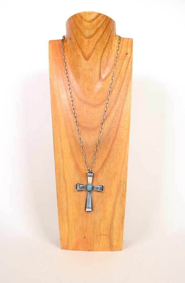 Large Navajo Silver Cross Pendant Turquoise