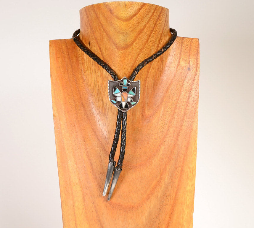Antique Zuni Bolo Tie with Inlay Knife Winged Dancer