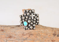 Navajo Ring; Silver Balls Turquoise Cross by Akee Douglas Size: 7