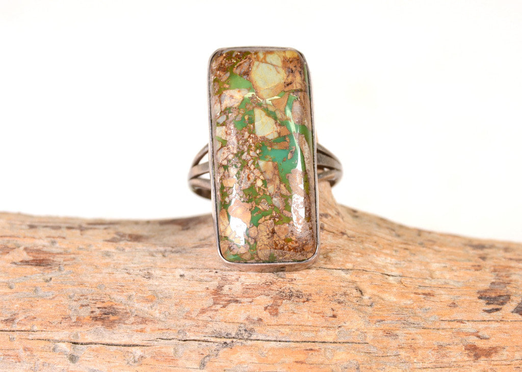 Navajo Sterling Silver Ring - Natural Boulder ROYSTON (Nevada) Turquoise Size: 7 1/2