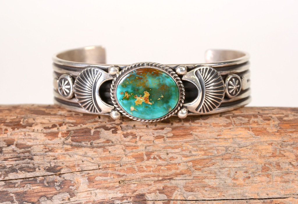 Navajo Bracelet with High Grade Nevada Royston Turquoise by Albert Jake