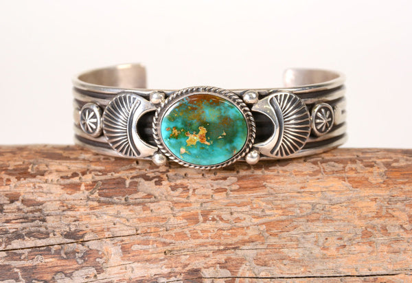 Navajo Bracelet with High Grade Nevada Royston Turquoise by Albert Jake