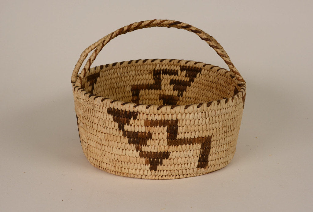 Papago Oval Basket with Handle and Cloud/Lightning Design