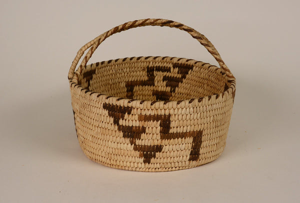 Papago Oval Basket with Handle and Cloud/Lightning Design