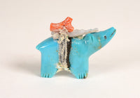 Vintage Zuni Fetish Bear Blue Turquoise with Stones