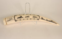 Eskimo Walrus Ivory Cribbage Board with Scrimshaw