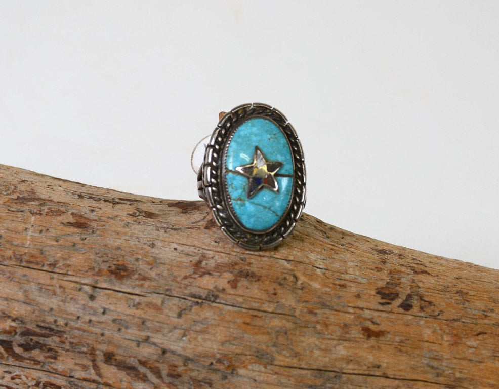 Navajo Turquoise Ring with Star Size: 7