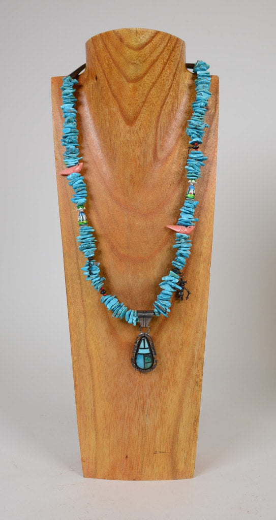 Navajo Turquoise Necklace with Bird Fetishes, Charms and Pendant by Gilbert Nelson