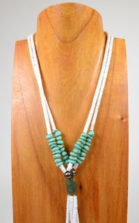 Navajo Two-Strand Shell Heishi and Turquoise Necklace