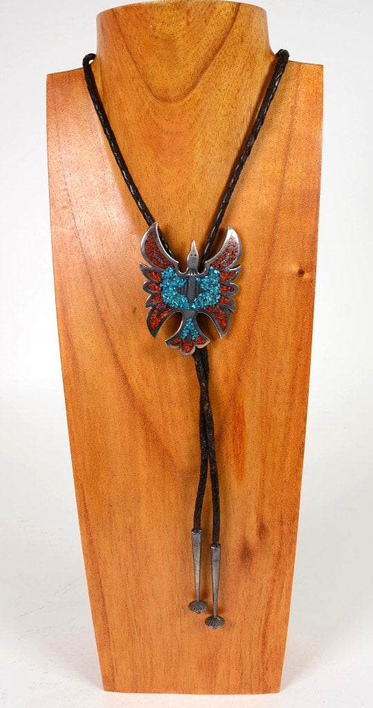 Navajo Thunderbird Bolo - Chip Inlay