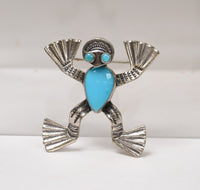 Navajo Sterling Silver Frog Pin with Turquoise