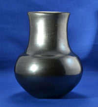 Gun Metal Plain Blackware Pottery Jar by Maria Martinez