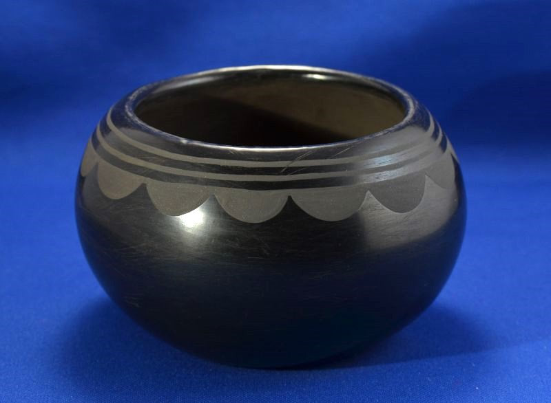 San Ildefonso Black on Black Pottery Bowl