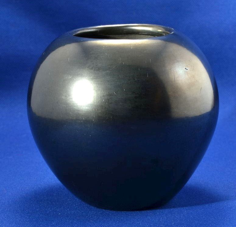 Gun Metal Pottery Polished Plain Blackware Bowl by Maria Martinez,